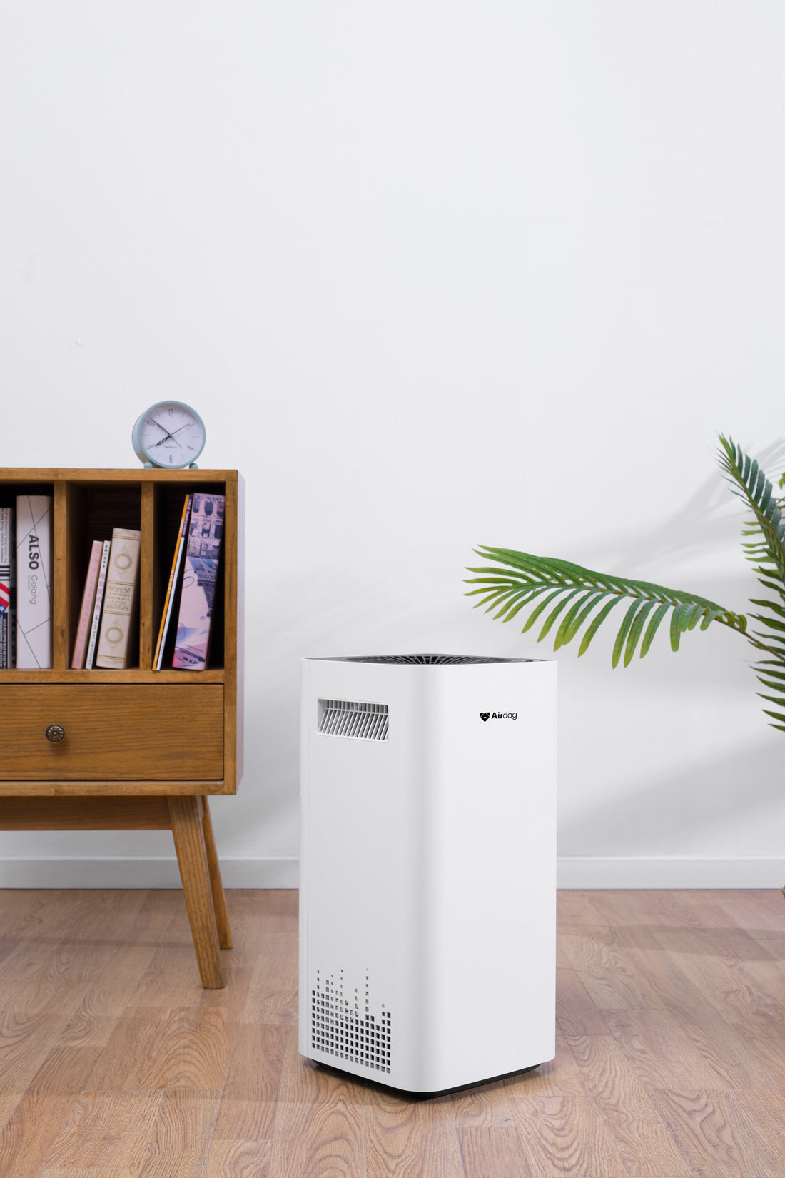 airdog x3 air purifier sits in a living room 