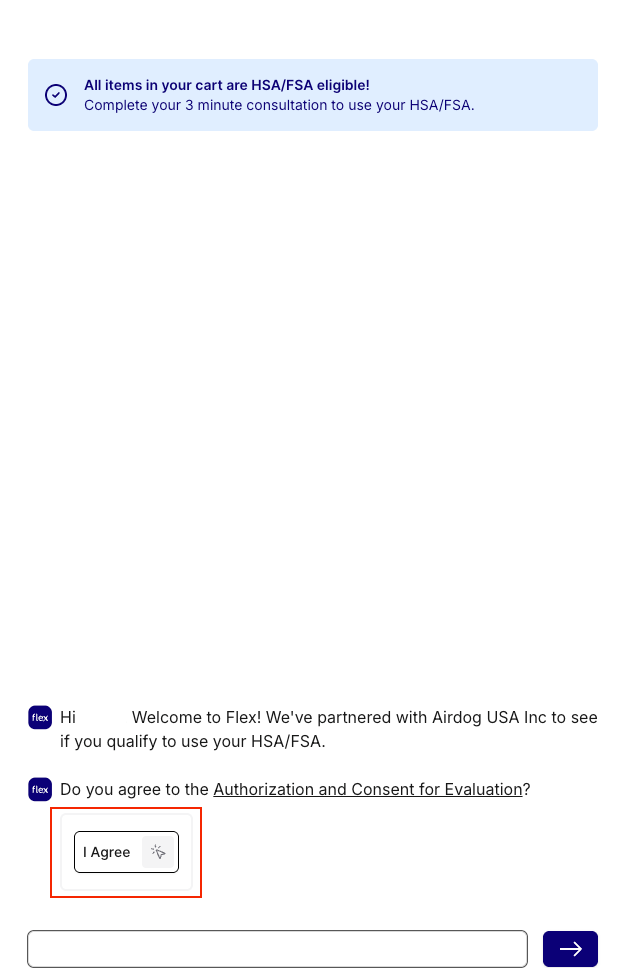 Screen with 'I Agree' button for authorization and consent on a white background