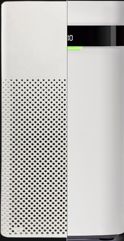 Airdog air purifier unit with a white casing and black digital display.